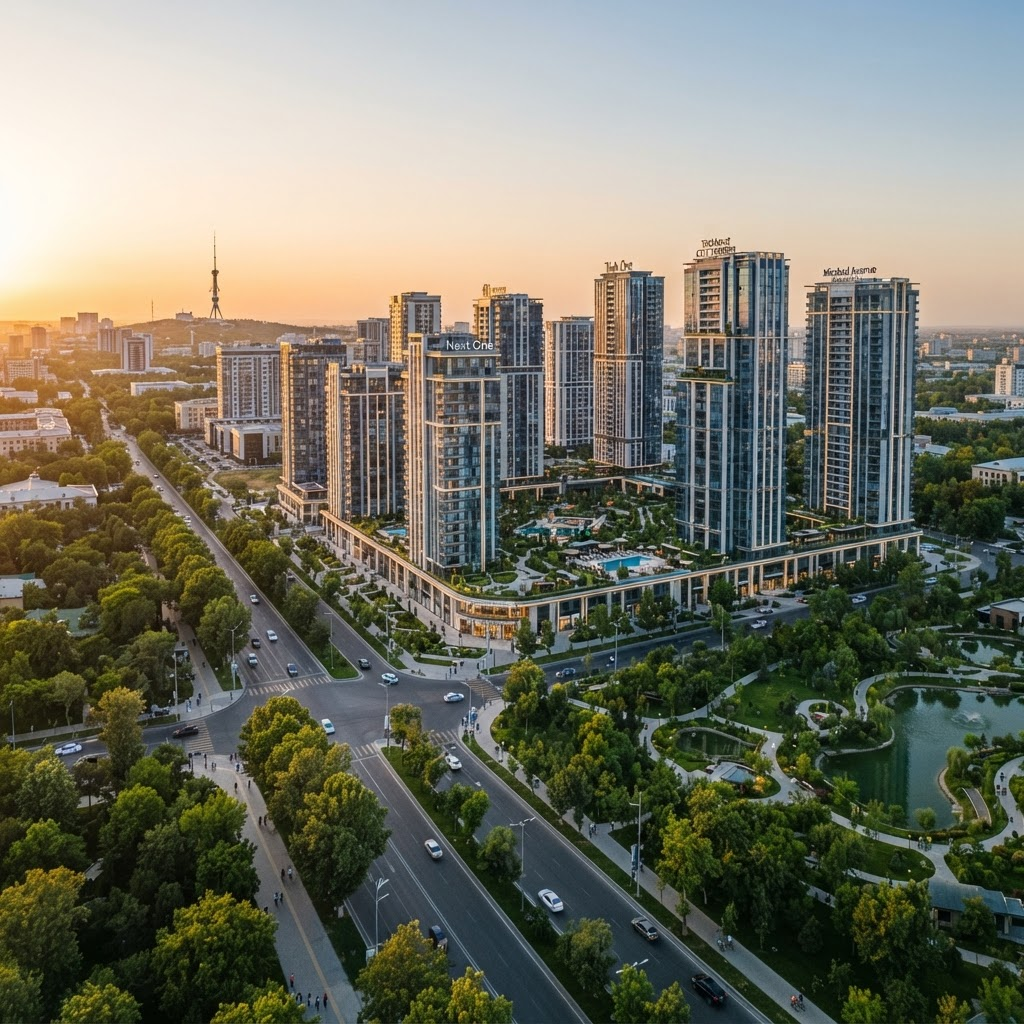 Панорама современного города с жилыми кварталами